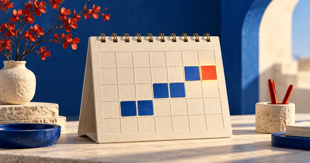 Ilustración conceptual sobre liberación fiscal: un calendario sin fechas combina casillas azules y una casilla iluminada.